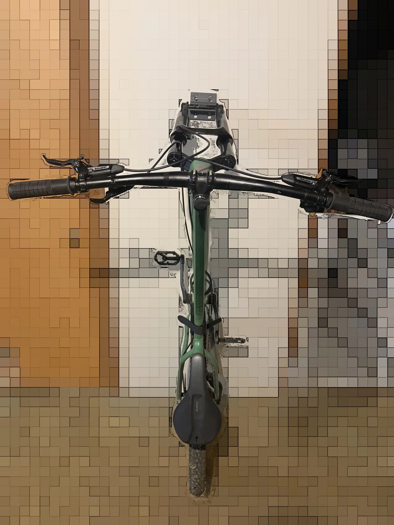 Mountain bike stored vertically on a wall using the KT-31 Boost axle mount
